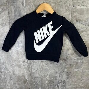 Black Nike crewneck sweatshirt with white swoosh Kids Size 2T  #nike